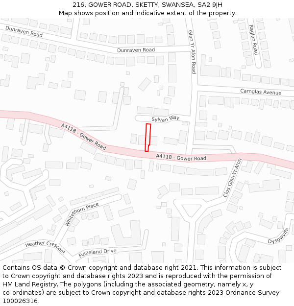 216, GOWER ROAD, SKETTY, SWANSEA, SA2 9JH: Location map and indicative extent of plot