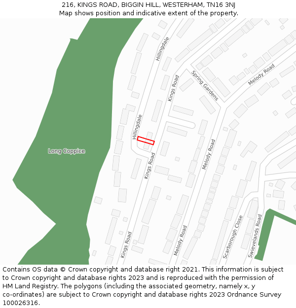216, KINGS ROAD, BIGGIN HILL, WESTERHAM, TN16 3NJ: Location map and indicative extent of plot