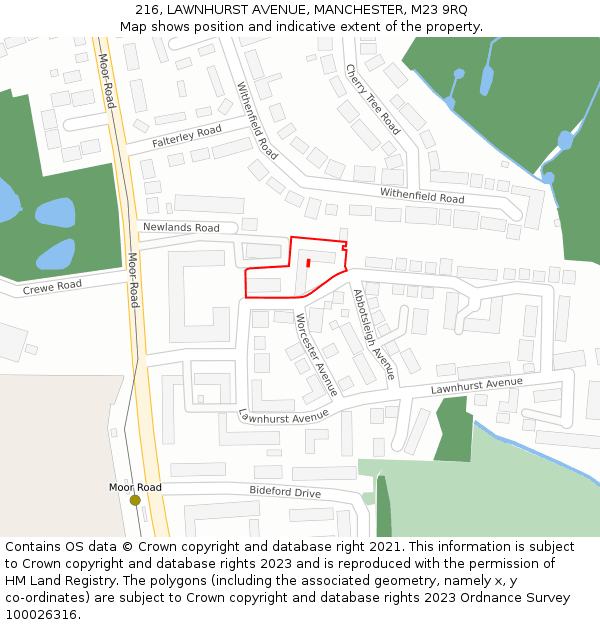 216, LAWNHURST AVENUE, MANCHESTER, M23 9RQ: Location map and indicative extent of plot