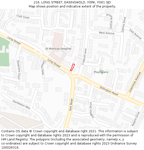 216, LONG STREET, EASINGWOLD, YORK, YO61 3JD: Location map and indicative extent of plot