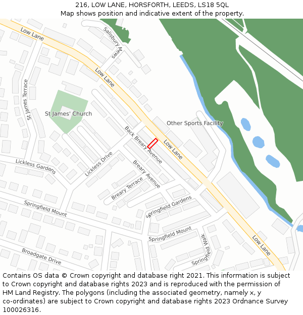 216, LOW LANE, HORSFORTH, LEEDS, LS18 5QL: Location map and indicative extent of plot