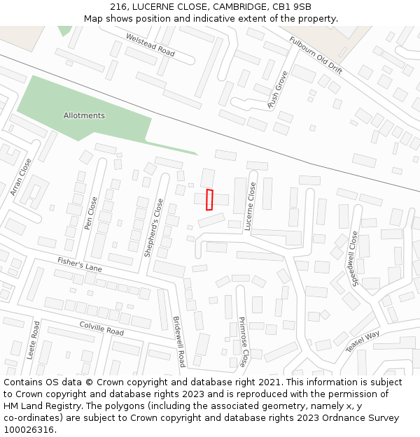 216, LUCERNE CLOSE, CAMBRIDGE, CB1 9SB: Location map and indicative extent of plot