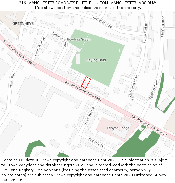 216, MANCHESTER ROAD WEST, LITTLE HULTON, MANCHESTER, M38 9UW: Location map and indicative extent of plot