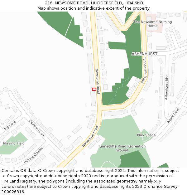 216, NEWSOME ROAD, HUDDERSFIELD, HD4 6NB: Location map and indicative extent of plot