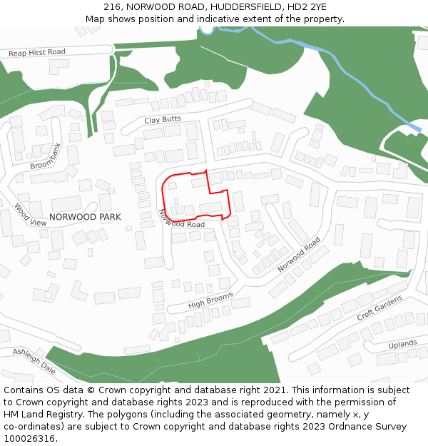 216, NORWOOD ROAD, HUDDERSFIELD, HD2 2YE: Location map and indicative extent of plot