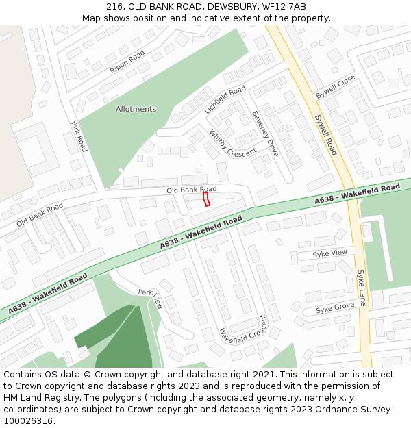 216, OLD BANK ROAD, DEWSBURY, WF12 7AB: Location map and indicative extent of plot