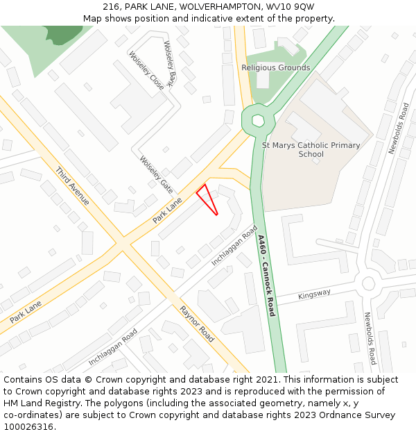 216, PARK LANE, WOLVERHAMPTON, WV10 9QW: Location map and indicative extent of plot
