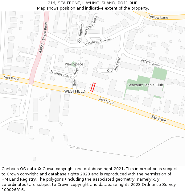216, SEA FRONT, HAYLING ISLAND, PO11 9HR: Location map and indicative extent of plot