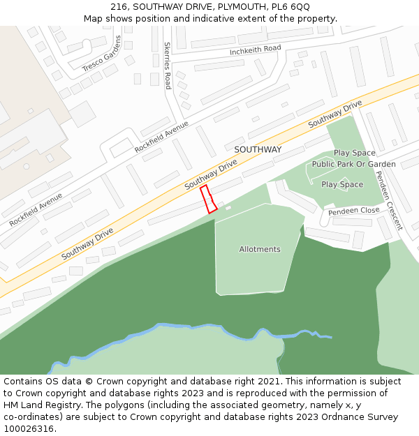 216, SOUTHWAY DRIVE, PLYMOUTH, PL6 6QQ: Location map and indicative extent of plot
