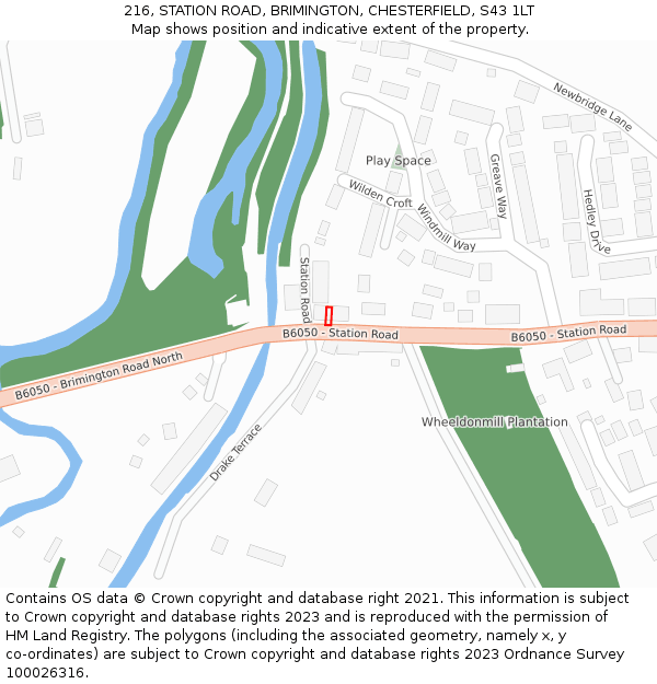 216, STATION ROAD, BRIMINGTON, CHESTERFIELD, S43 1LT: Location map and indicative extent of plot