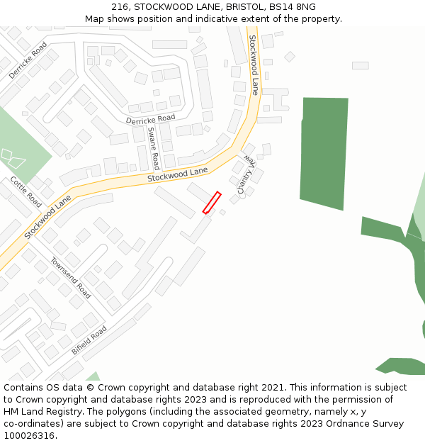 216, STOCKWOOD LANE, BRISTOL, BS14 8NG: Location map and indicative extent of plot