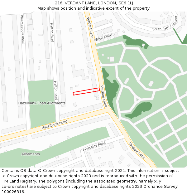 216, VERDANT LANE, LONDON, SE6 1LJ: Location map and indicative extent of plot