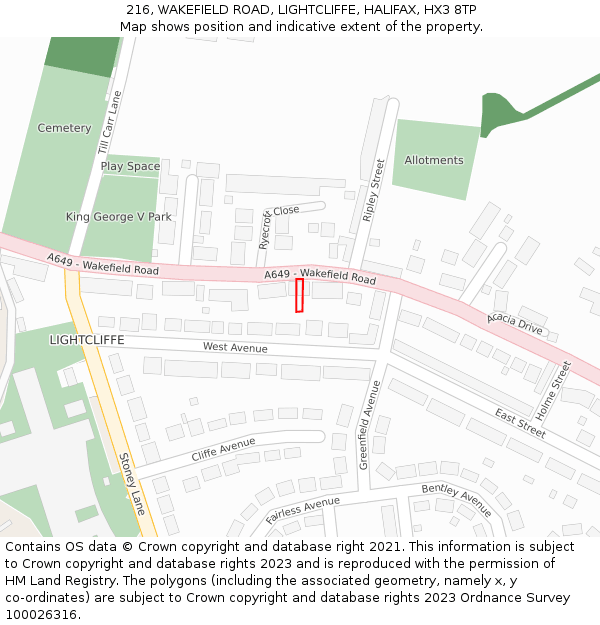 216, WAKEFIELD ROAD, LIGHTCLIFFE, HALIFAX, HX3 8TP: Location map and indicative extent of plot