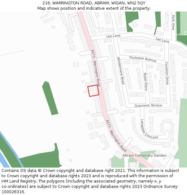 216, WARRINGTON ROAD, ABRAM, WIGAN, WN2 5QY: Location map and indicative extent of plot