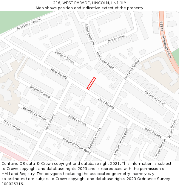 216, WEST PARADE, LINCOLN, LN1 1LY: Location map and indicative extent of plot
