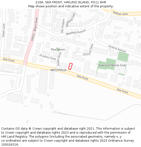 216A, SEA FRONT, HAYLING ISLAND, PO11 9HR: Location map and indicative extent of plot