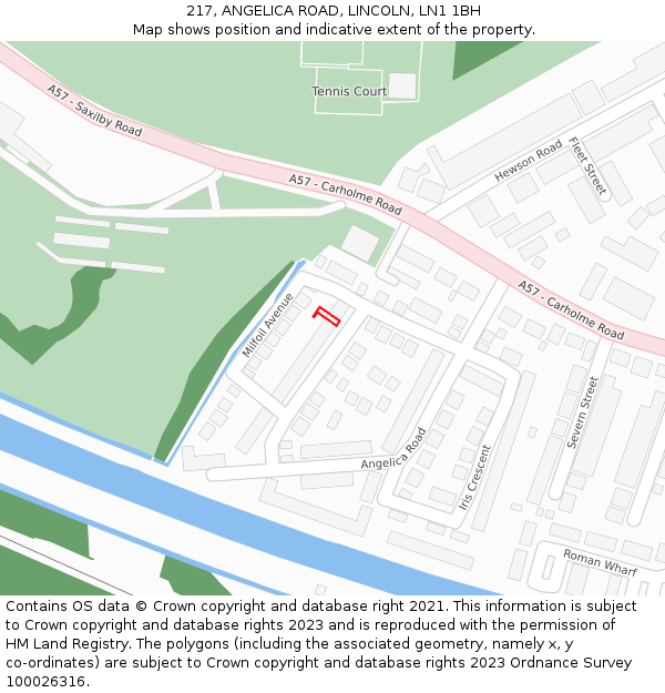 217, ANGELICA ROAD, LINCOLN, LN1 1BH: Location map and indicative extent of plot