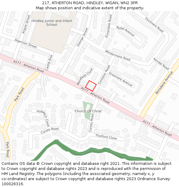 217, ATHERTON ROAD, HINDLEY, WIGAN, WN2 3PR: Location map and indicative extent of plot
