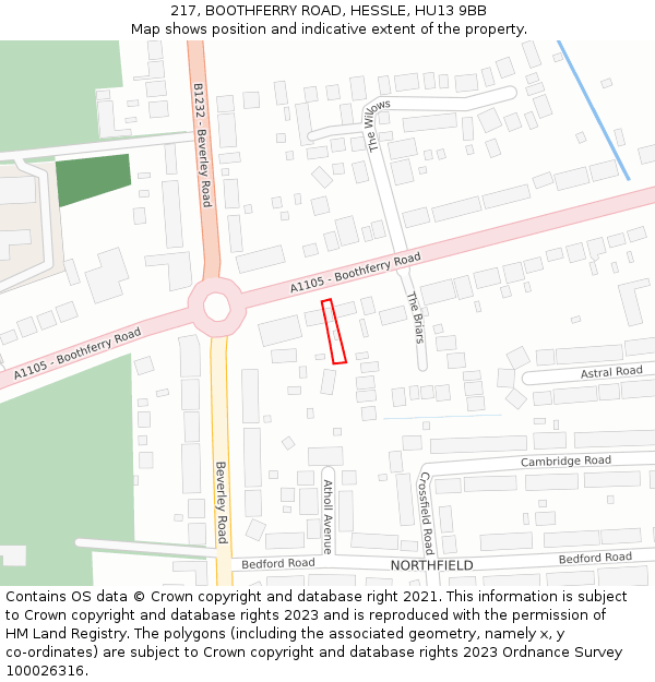 217, BOOTHFERRY ROAD, HESSLE, HU13 9BB: Location map and indicative extent of plot
