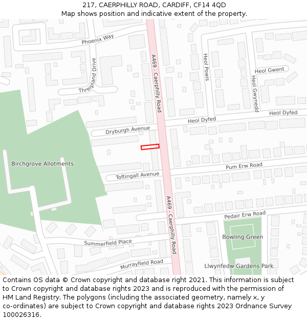 217, CAERPHILLY ROAD, CARDIFF, CF14 4QD: Location map and indicative extent of plot