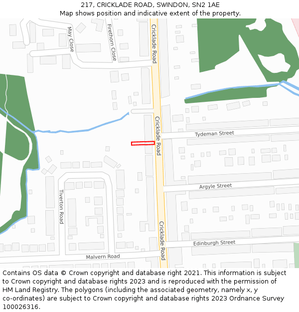 217, CRICKLADE ROAD, SWINDON, SN2 1AE: Location map and indicative extent of plot