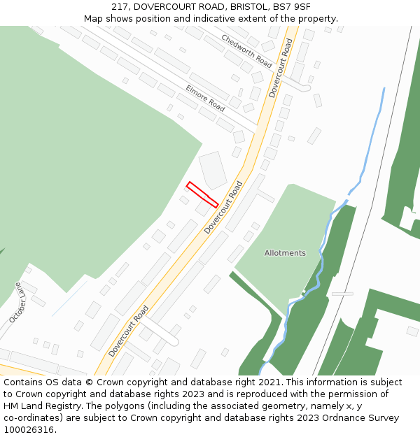 217, DOVERCOURT ROAD, BRISTOL, BS7 9SF: Location map and indicative extent of plot
