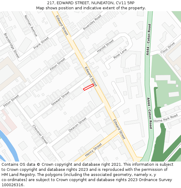 217, EDWARD STREET, NUNEATON, CV11 5RP: Location map and indicative extent of plot