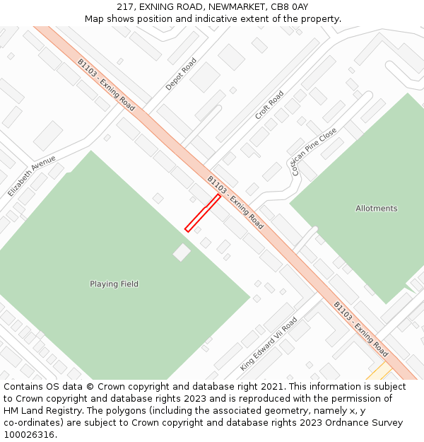 217, EXNING ROAD, NEWMARKET, CB8 0AY: Location map and indicative extent of plot