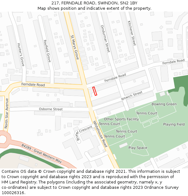 217, FERNDALE ROAD, SWINDON, SN2 1BY: Location map and indicative extent of plot