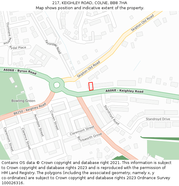 217, KEIGHLEY ROAD, COLNE, BB8 7HA: Location map and indicative extent of plot
