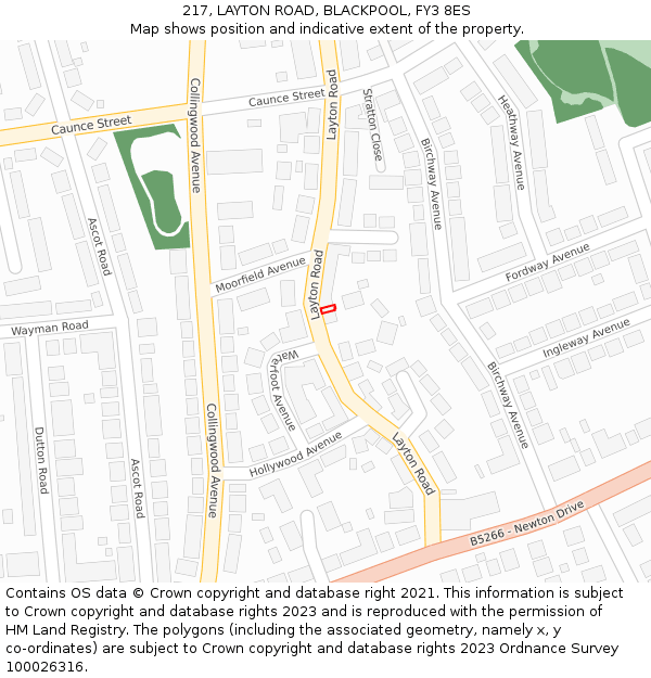 217, LAYTON ROAD, BLACKPOOL, FY3 8ES: Location map and indicative extent of plot