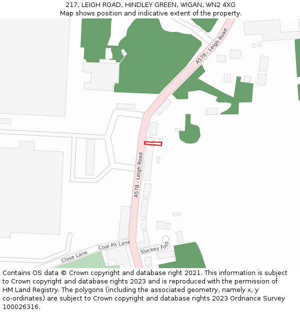 217, LEIGH ROAD, HINDLEY GREEN, WIGAN, WN2 4XG: Location map and indicative extent of plot