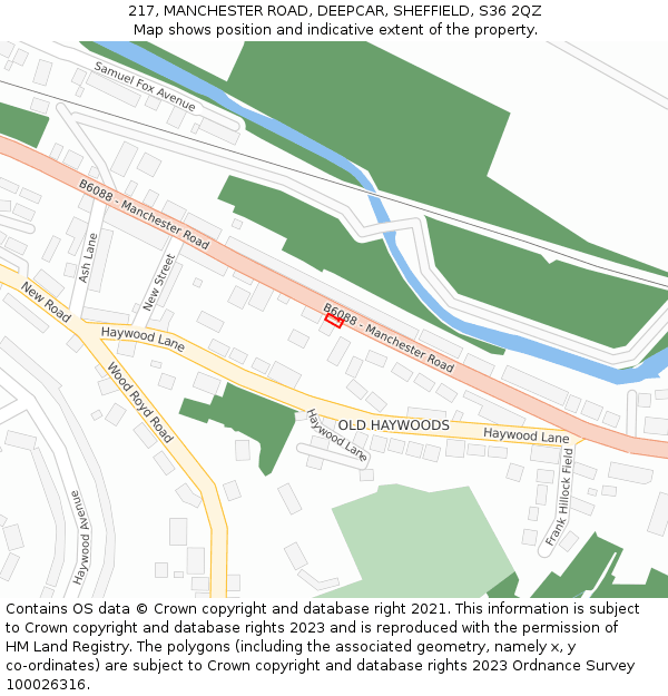 217, MANCHESTER ROAD, DEEPCAR, SHEFFIELD, S36 2QZ: Location map and indicative extent of plot