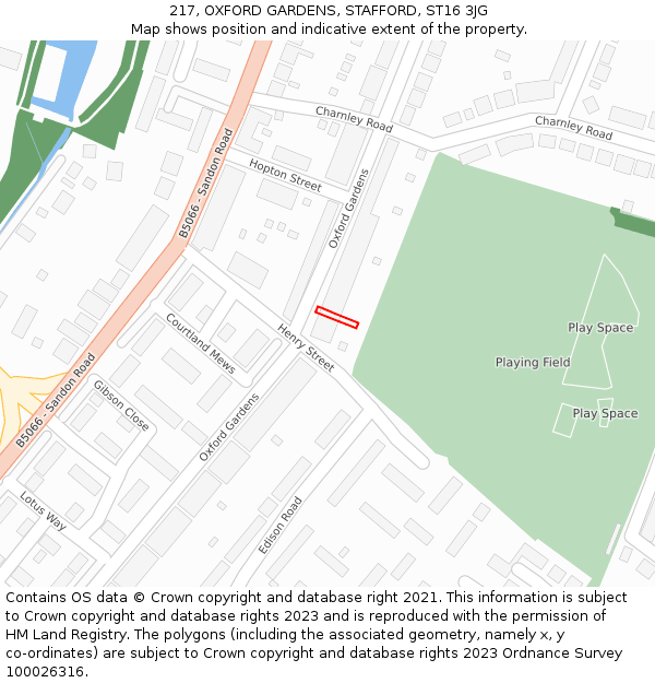 217, OXFORD GARDENS, STAFFORD, ST16 3JG: Location map and indicative extent of plot