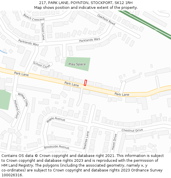 217, PARK LANE, POYNTON, STOCKPORT, SK12 1RH: Location map and indicative extent of plot