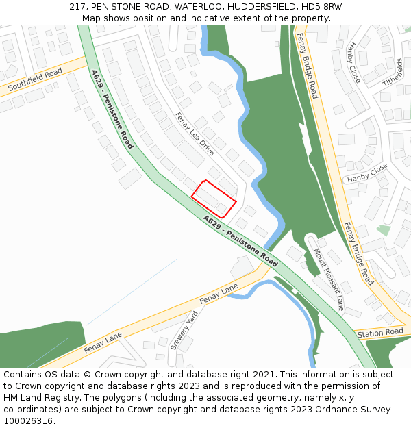 217, PENISTONE ROAD, WATERLOO, HUDDERSFIELD, HD5 8RW: Location map and indicative extent of plot