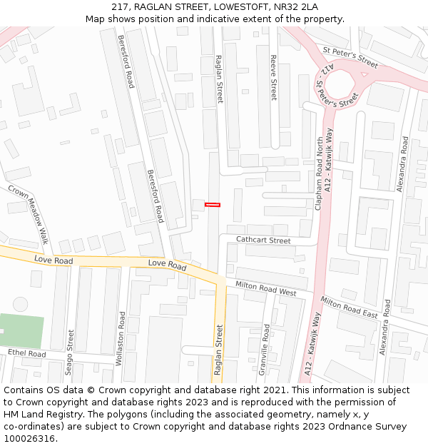 217, RAGLAN STREET, LOWESTOFT, NR32 2LA: Location map and indicative extent of plot