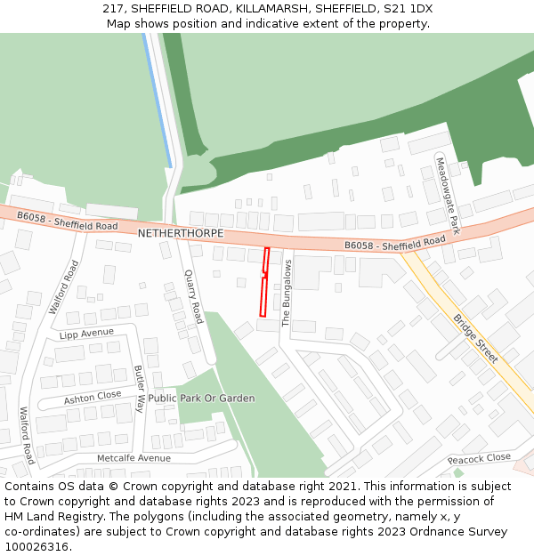 217, SHEFFIELD ROAD, KILLAMARSH, SHEFFIELD, S21 1DX: Location map and indicative extent of plot