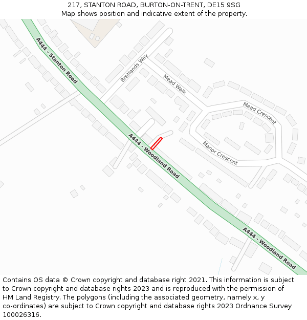 217, STANTON ROAD, BURTON-ON-TRENT, DE15 9SG: Location map and indicative extent of plot