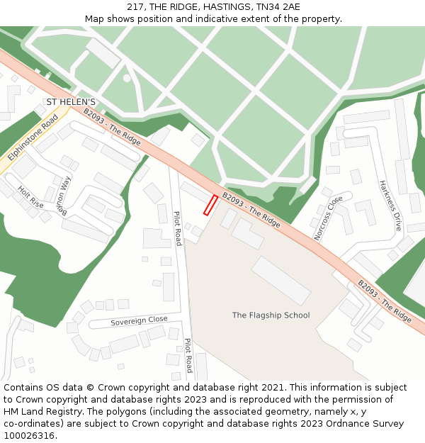 217, THE RIDGE, HASTINGS, TN34 2AE: Location map and indicative extent of plot
