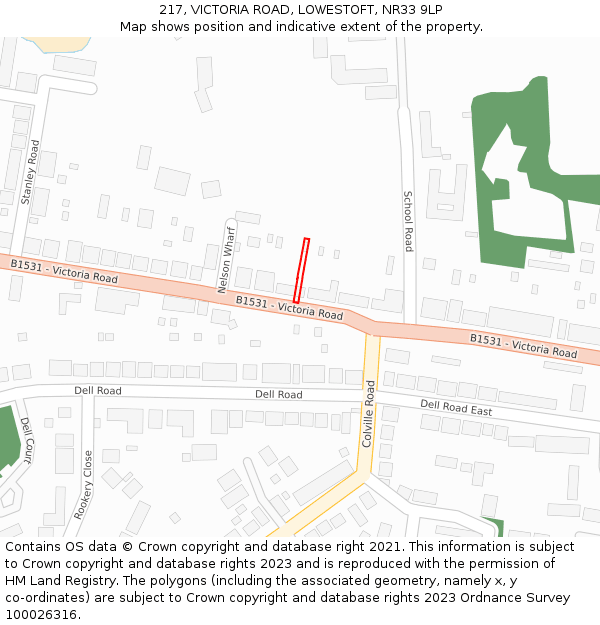 217, VICTORIA ROAD, LOWESTOFT, NR33 9LP: Location map and indicative extent of plot