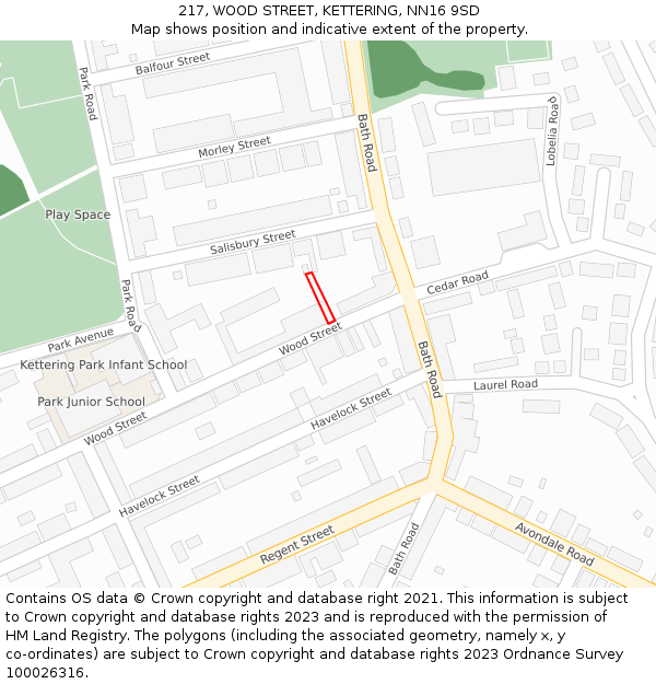 217, WOOD STREET, KETTERING, NN16 9SD: Location map and indicative extent of plot