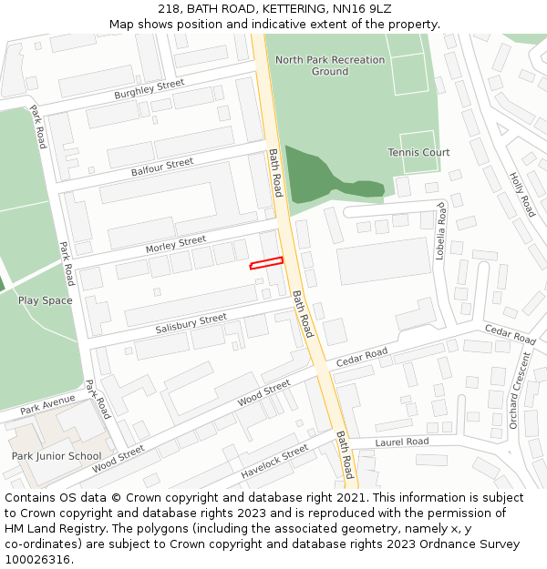 218, BATH ROAD, KETTERING, NN16 9LZ: Location map and indicative extent of plot