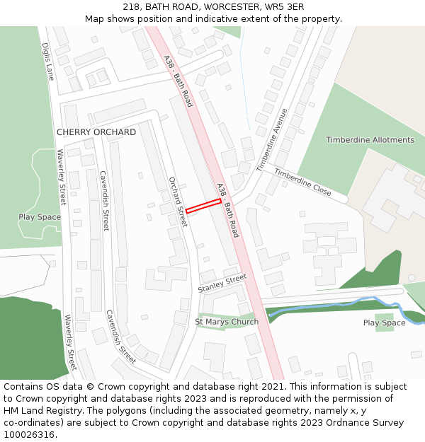 218, BATH ROAD, WORCESTER, WR5 3ER: Location map and indicative extent of plot