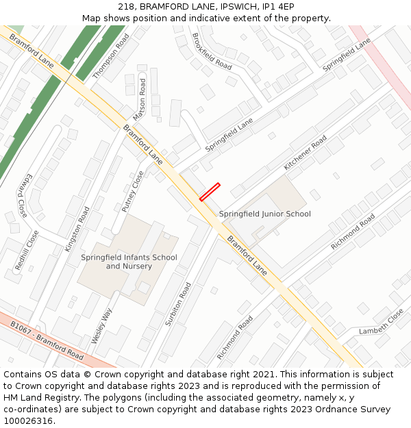 218, BRAMFORD LANE, IPSWICH, IP1 4EP: Location map and indicative extent of plot