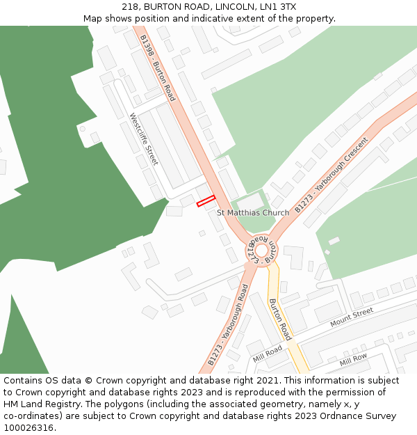 218, BURTON ROAD, LINCOLN, LN1 3TX: Location map and indicative extent of plot