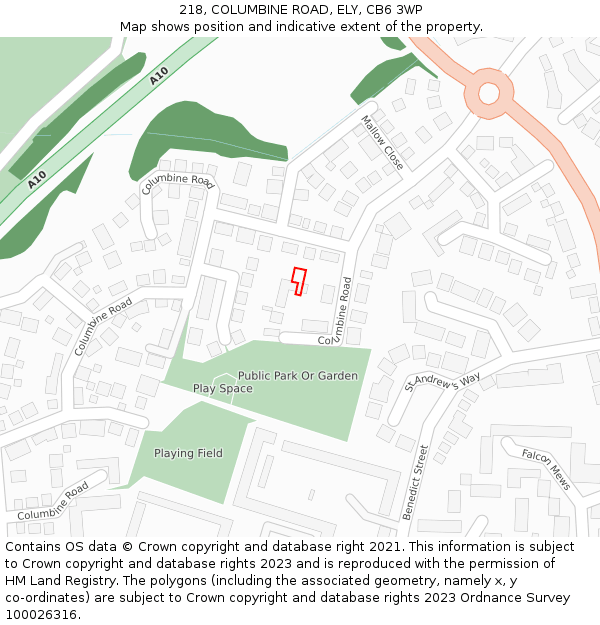 218, COLUMBINE ROAD, ELY, CB6 3WP: Location map and indicative extent of plot