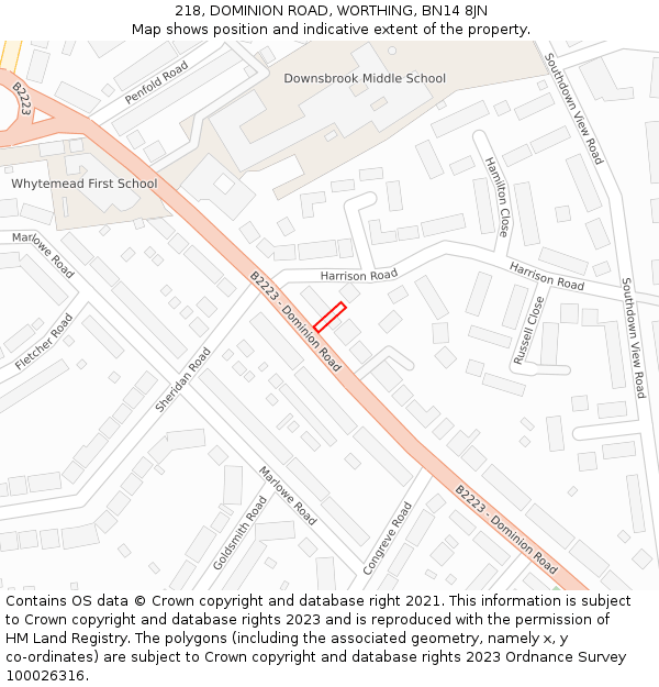 218, DOMINION ROAD, WORTHING, BN14 8JN: Location map and indicative extent of plot