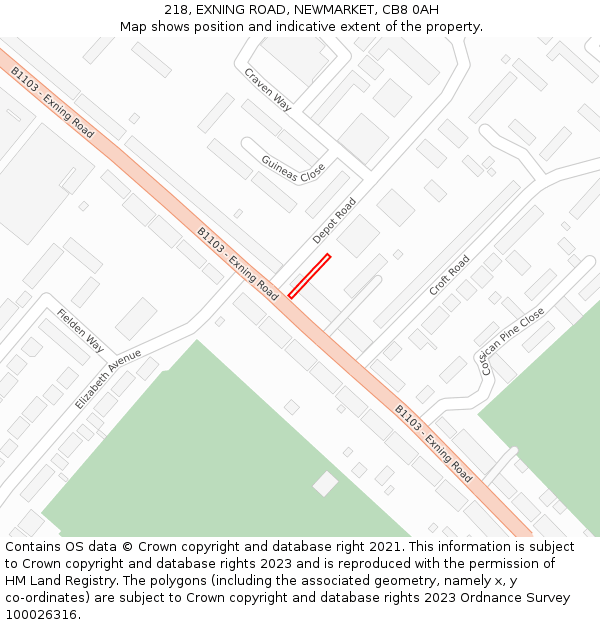 218, EXNING ROAD, NEWMARKET, CB8 0AH: Location map and indicative extent of plot