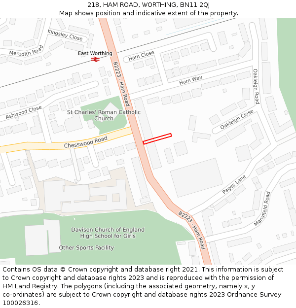 218, HAM ROAD, WORTHING, BN11 2QJ: Location map and indicative extent of plot